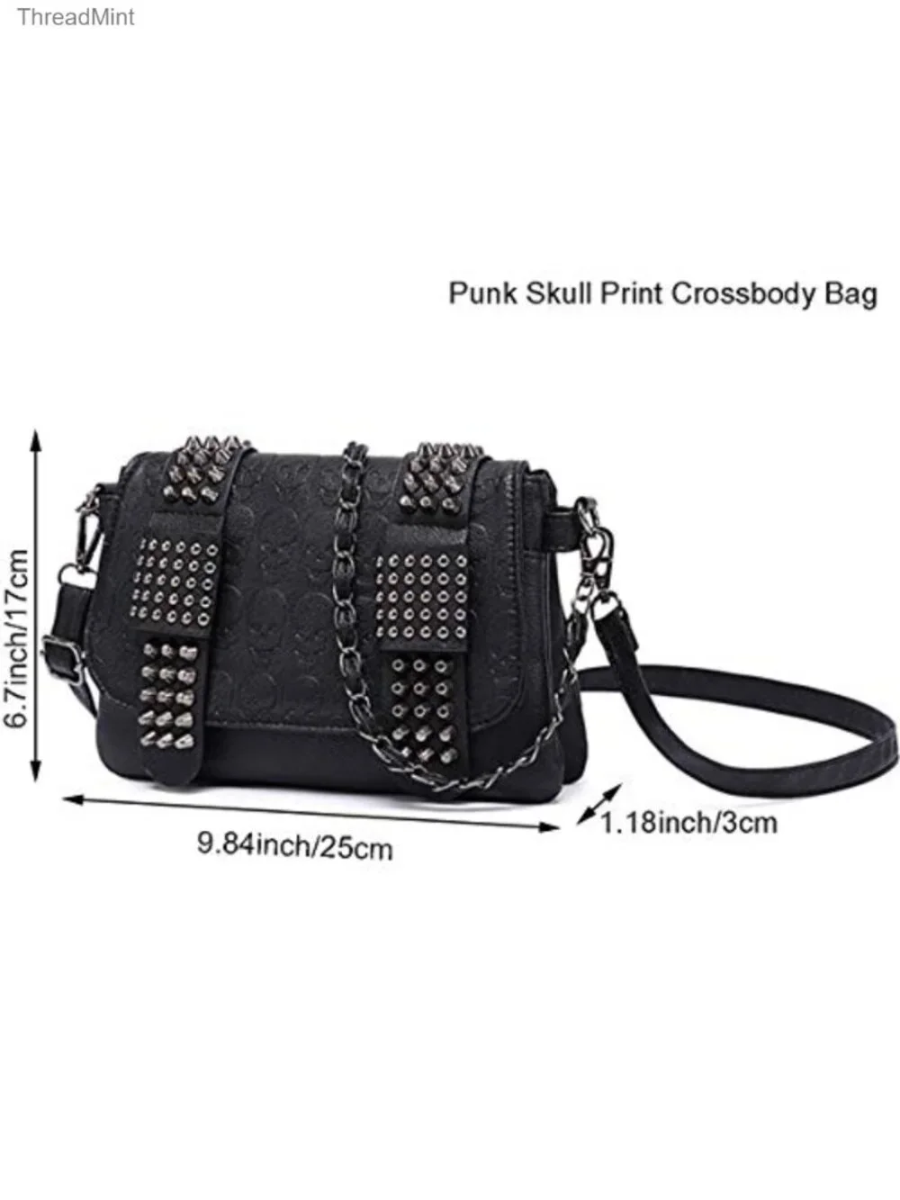 Gothic Skull Top-Handle Satchel PU Leather Chain Strap Tote